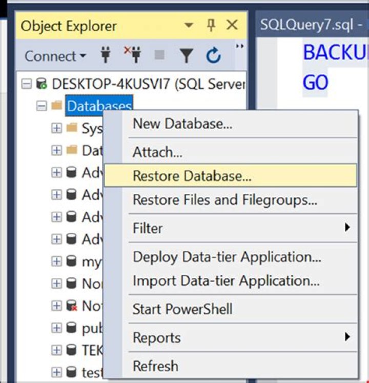 How do I backup a SQL database and restore to another server?